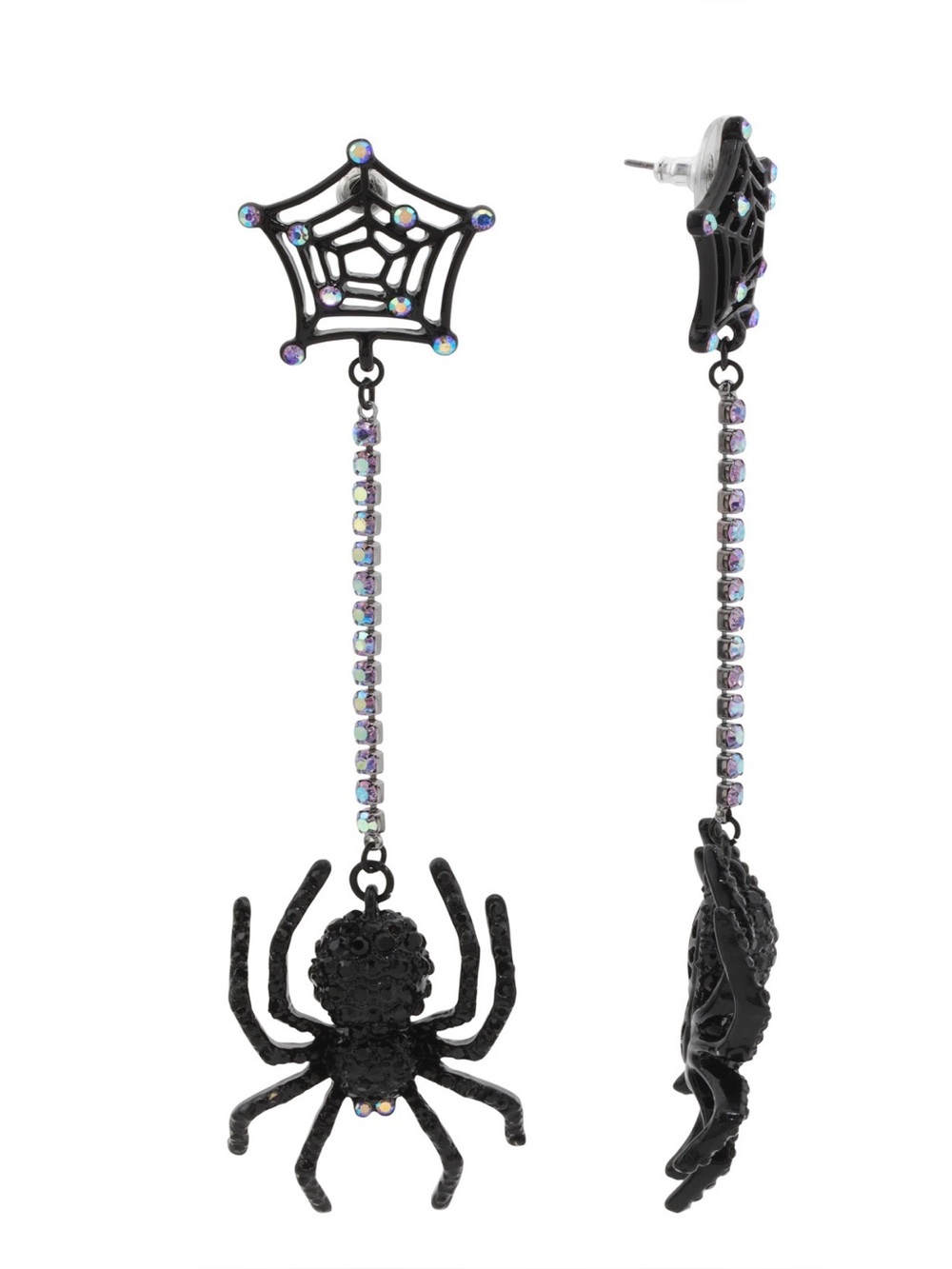 NWT Betsey Johnson Black Spider Web Linear Earrings